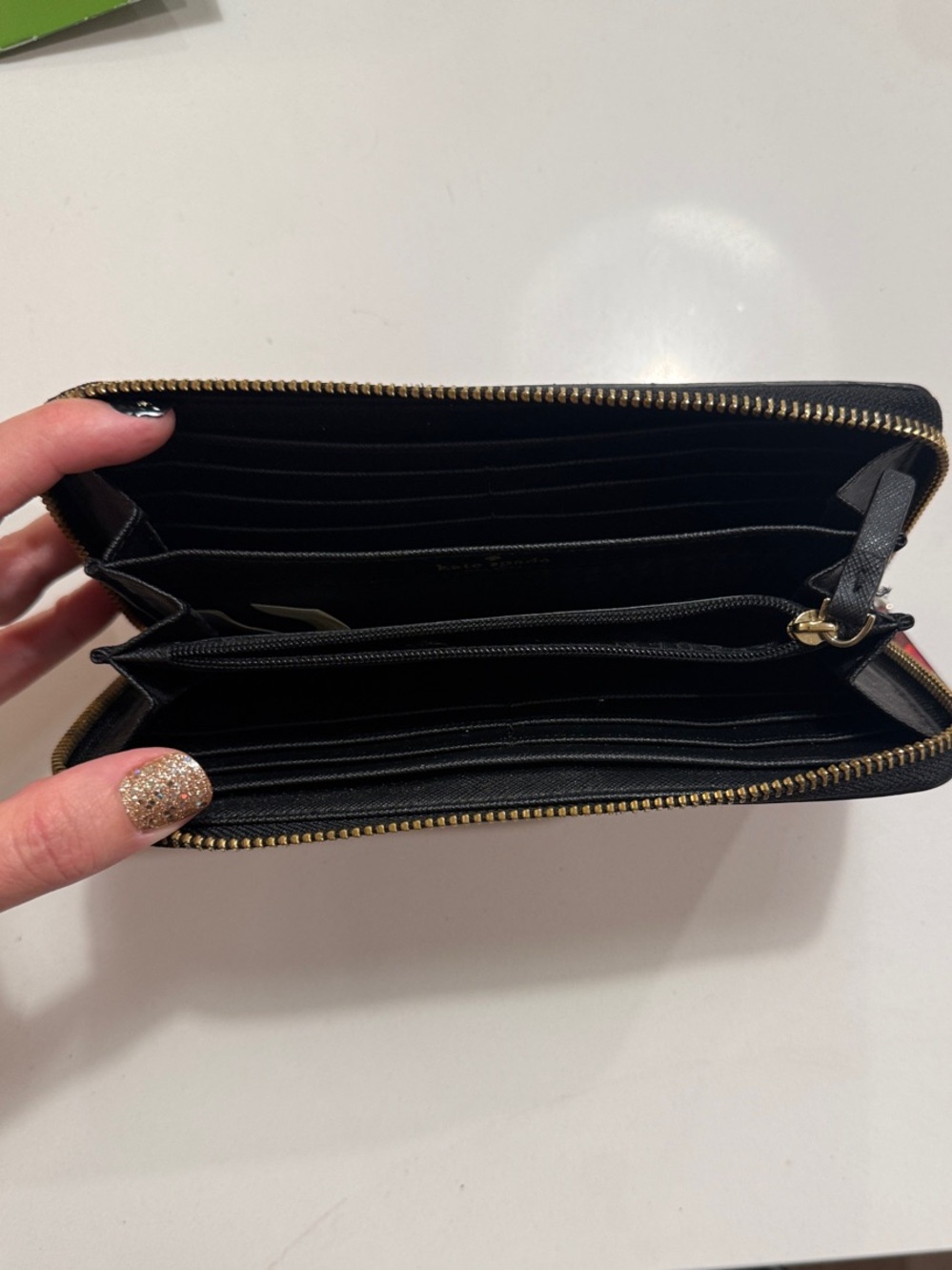 kate spade Black Floral Zip-Around Wallet with Pink and Red Blooms - Picture 3 of 3